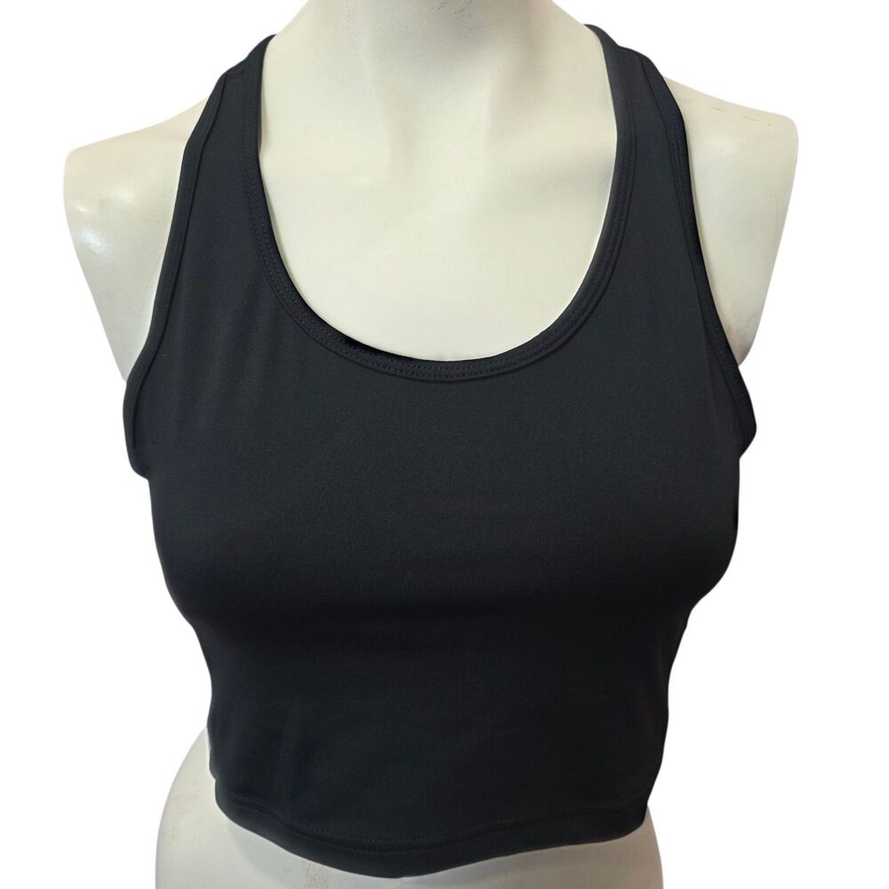 NWT Avia Black Sports Bra Crop Tank Racerback Shelf Bra Womens L 12-14